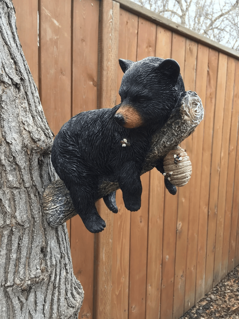 đ„Black Bear Cub Napping Hanging Out in a Tree Figurine