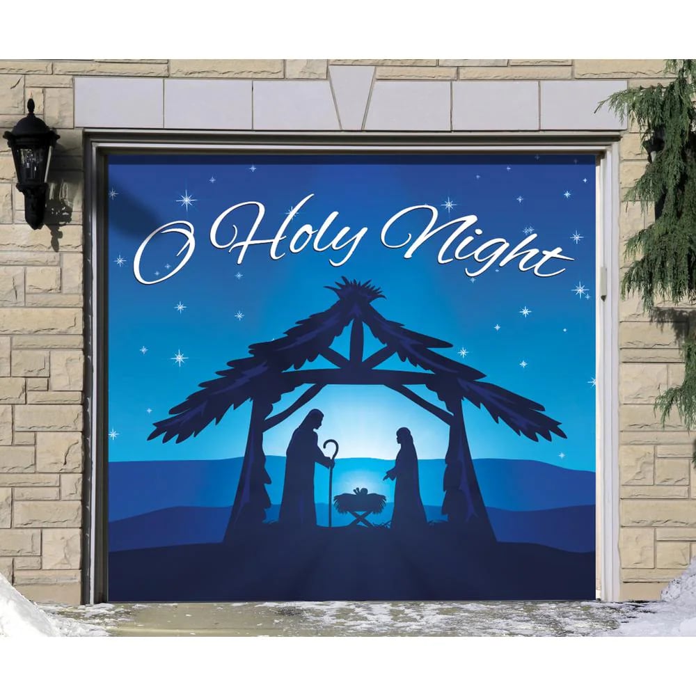 7 ft. x 16 ft. Nativity Scene O' Holy Night-Christmas Garage Door Decor for Double Car Garage