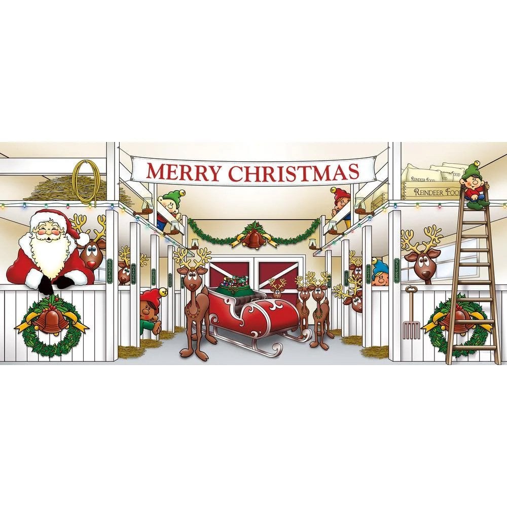 7 ft. x 16 ft. Huge Santa's Reindeer Barn Christmas Garage Door Decor for Double Car Garage