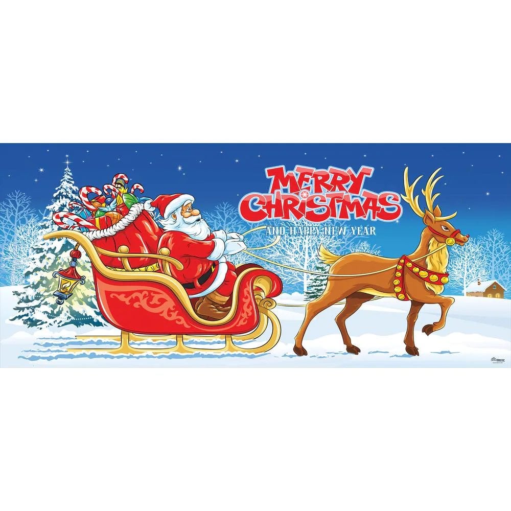7 ft. x 16 ft. Santa's Sleigh Ride-Christmas Garage Door Decor for Double Car Garage