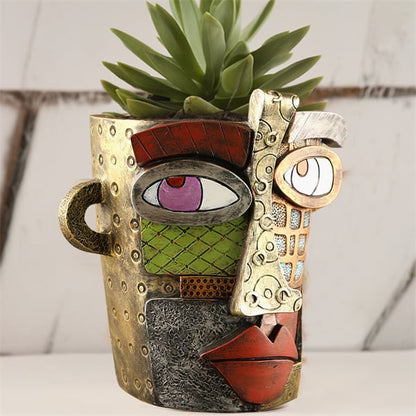 😍 Handmade Picassoo Antique Bronze Abstract Beauty Face Flower Pot