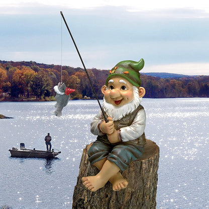 Garden Gnome Statue Resin Fishing Dwarf Elf Figurines Yard Lawn Outdoor