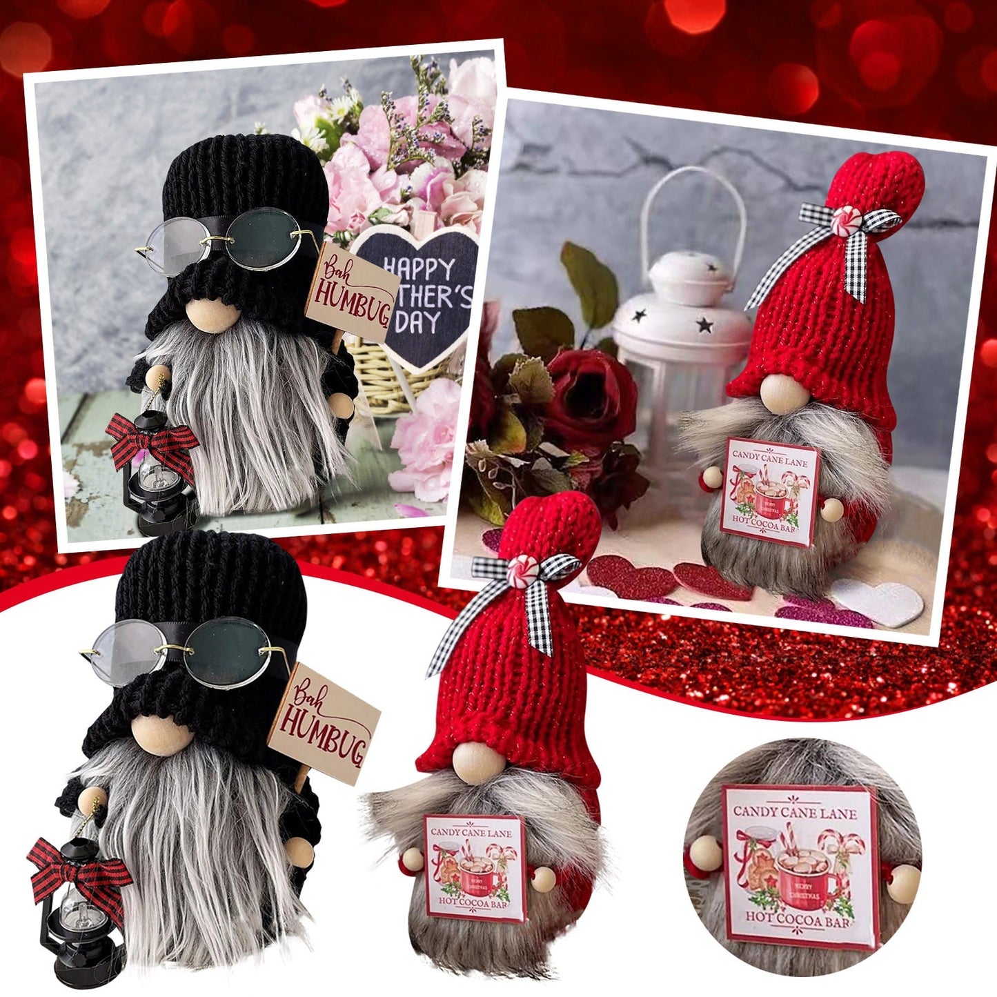 Knitted Gnome with Lantern & Card Sign