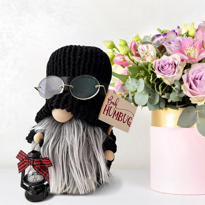 Knitted Gnome with Lantern & Card Sign