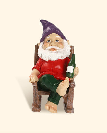 Garden Gnome Drinking In A Rocking Chair