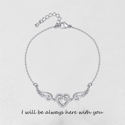 '' I Will Be Always Here With You '' Angel Wing Heart Necklace | Bracelet