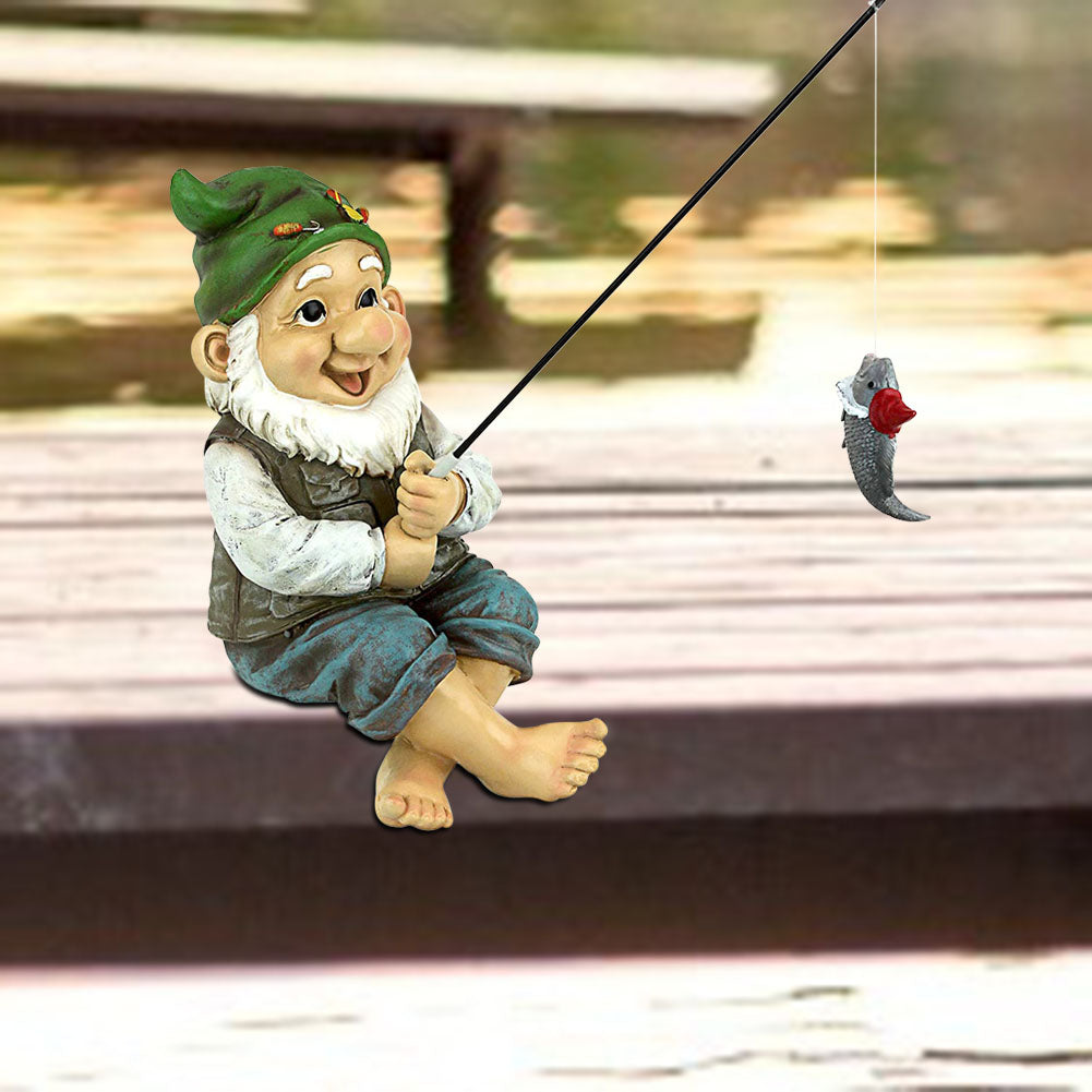 Garden Gnome Statue Resin Fishing Dwarf Elf Figurines Yard Lawn Outdoor