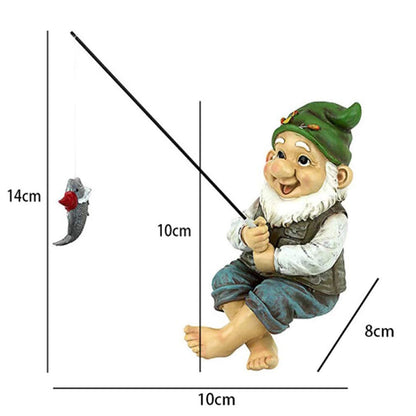 Garden Gnome Statue Resin Fishing Dwarf Elf Figurines Yard Lawn Outdoor