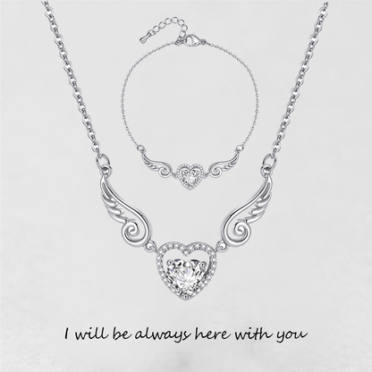 '' I Will Be Always Here With You '' Angel Wing Heart Necklace | Bracelet