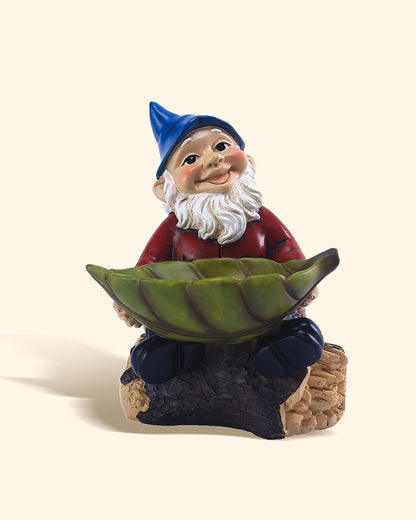 Joyful Blue Hat Garden Gnome Hanging Bird Feeder