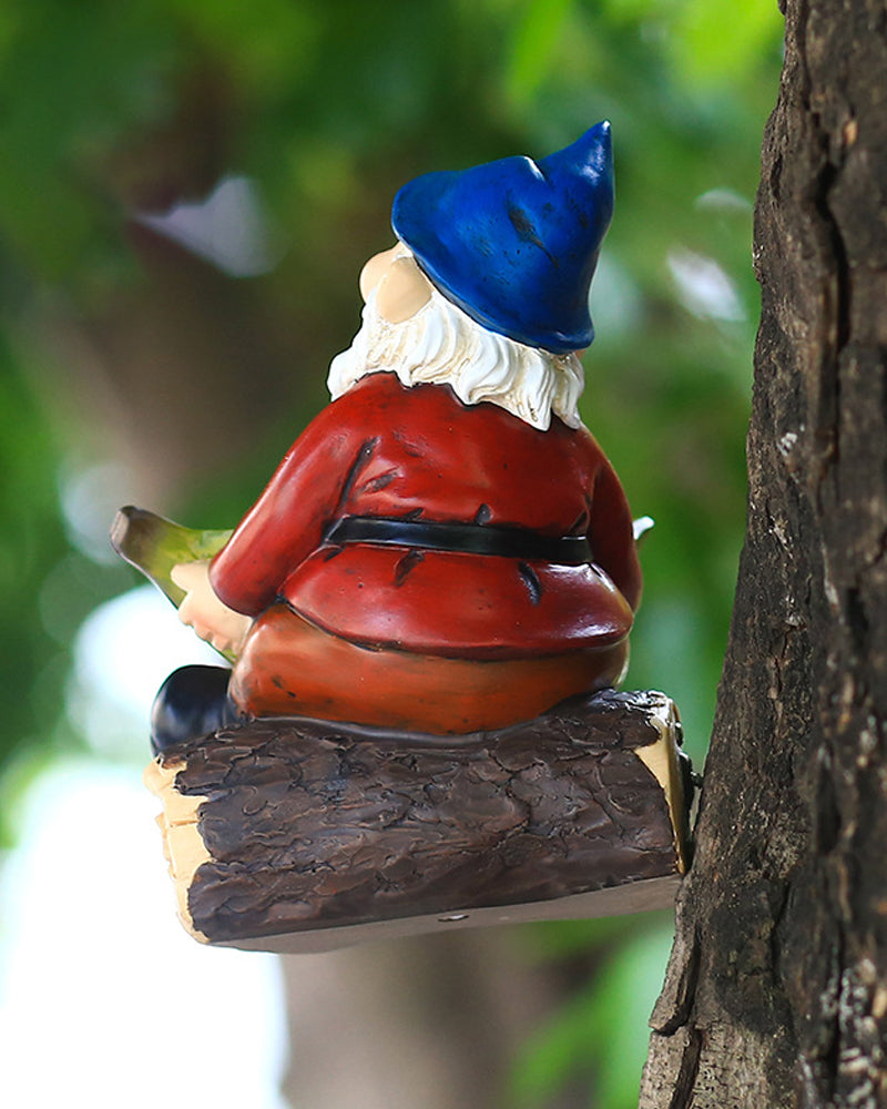 Joyful Blue Hat Garden Gnome Hanging Bird Feeder
