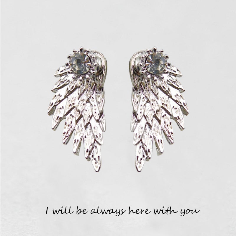 '' I Will Be Always Here With You '' Angel Wing Earrings