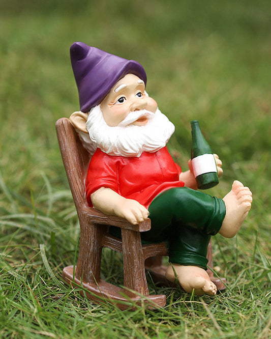 Garden Gnome Drinking In A Rocking Chair