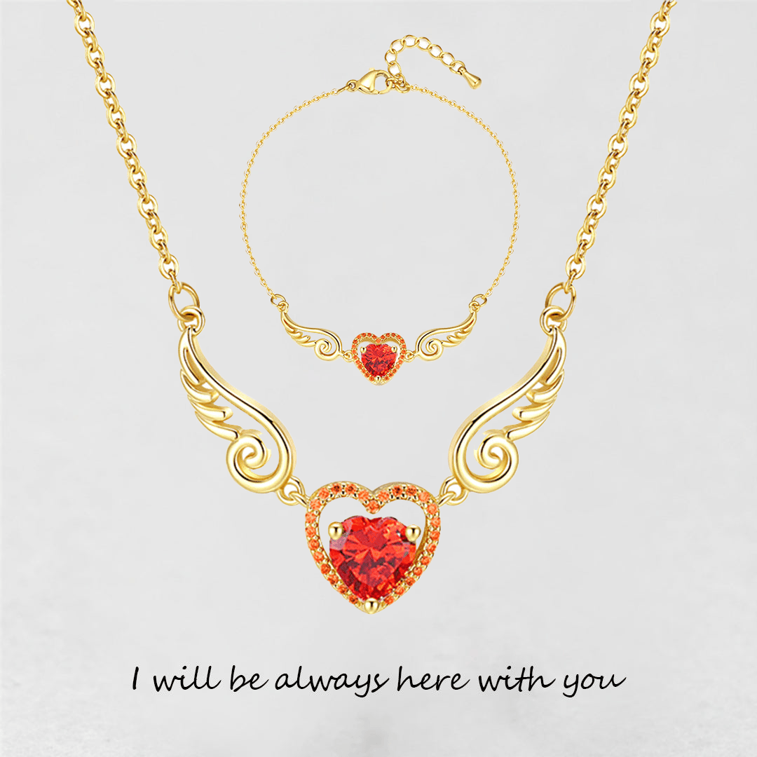 '' I Will Be Always Here With You '' Angel Wing Heart Necklace | Bracelet