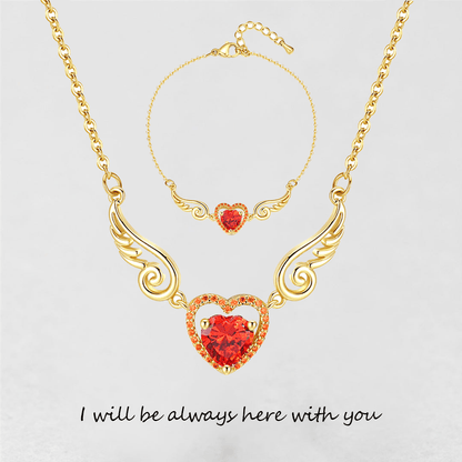 '' I Will Be Always Here With You '' Angel Wing Heart Necklace | Bracelet