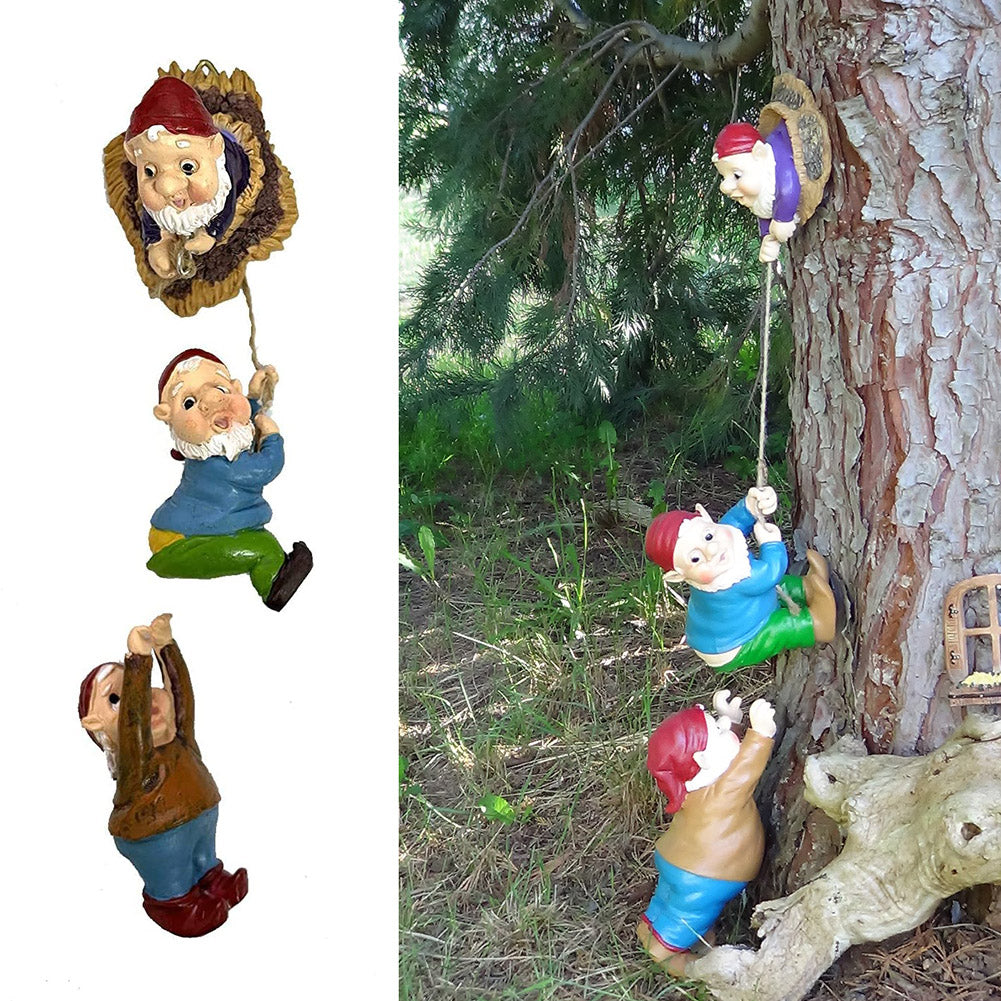 Resin Climbing Dwarfs Sculpture Gnome Art Statue Garden Ornament Home Decor