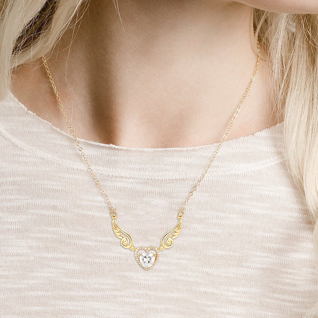 '' I Will Be Always Here With You '' Angel Wing Heart Necklace | Bracelet