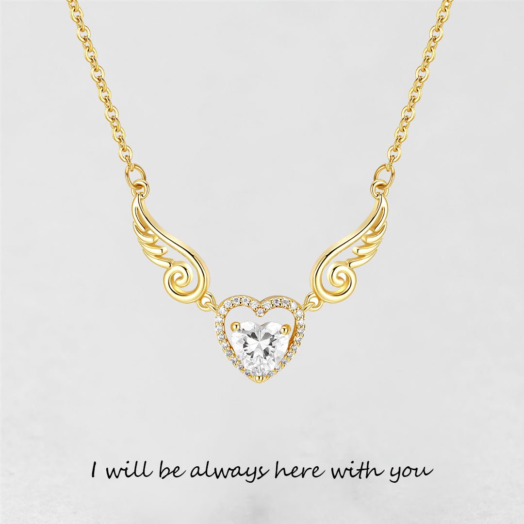'' I Will Be Always Here With You '' Angel Wing Heart Necklace | Bracelet