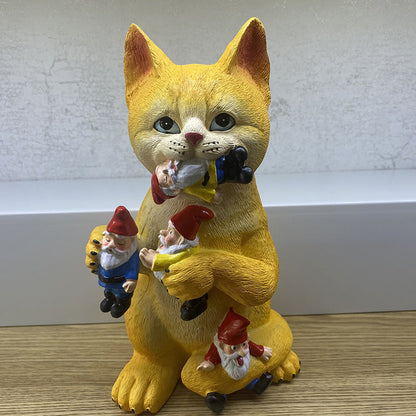 Cat/Dinosaur Eating Gnomes Garden Ornament