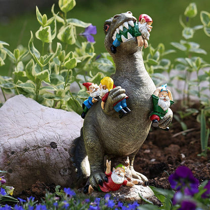 Cat/Dinosaur Eating Gnomes Garden Ornament