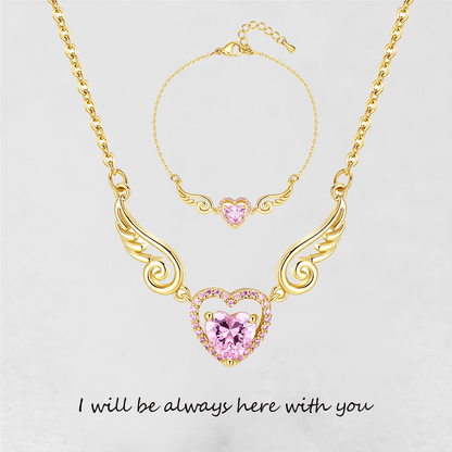 '' I Will Be Always Here With You '' Angel Wing Heart Necklace | Bracelet