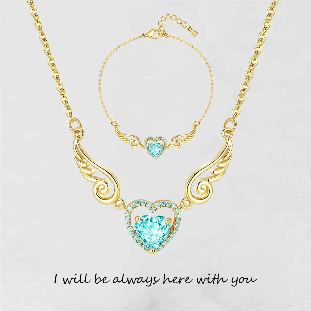 '' I Will Be Always Here With You '' Angel Wing Heart Necklace | Bracelet