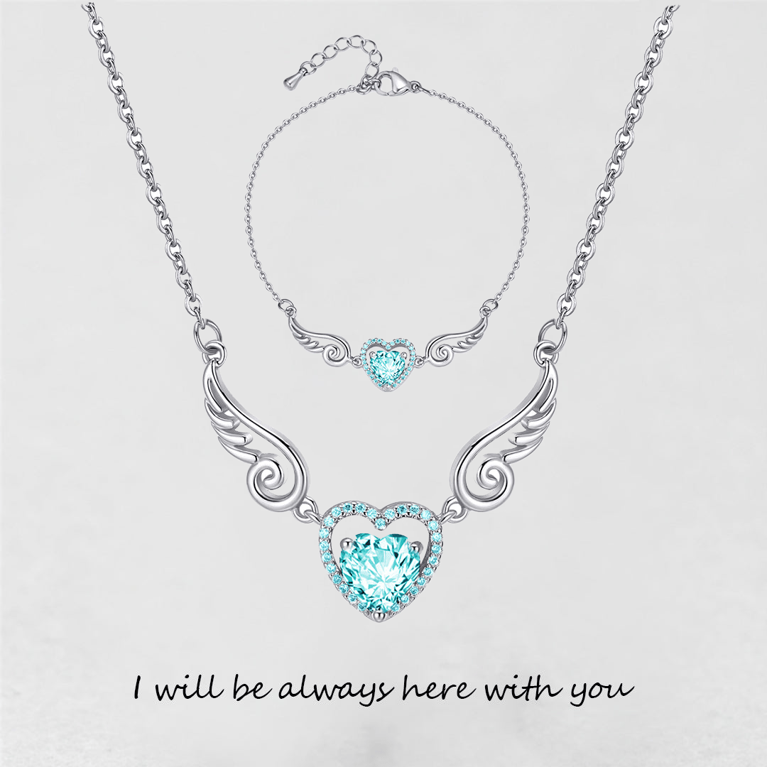 '' I Will Be Always Here With You '' Angel Wing Heart Necklace | Bracelet