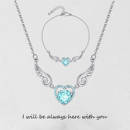 '' I Will Be Always Here With You '' Angel Wing Heart Necklace | Bracelet