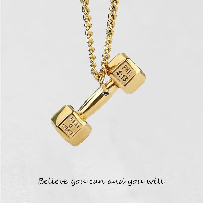 '' Believe you can and you will '' Dumbbell Necklace