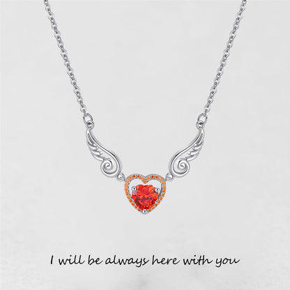 '' I Will Be Always Here With You '' Angel Wing Heart Necklace | Bracelet