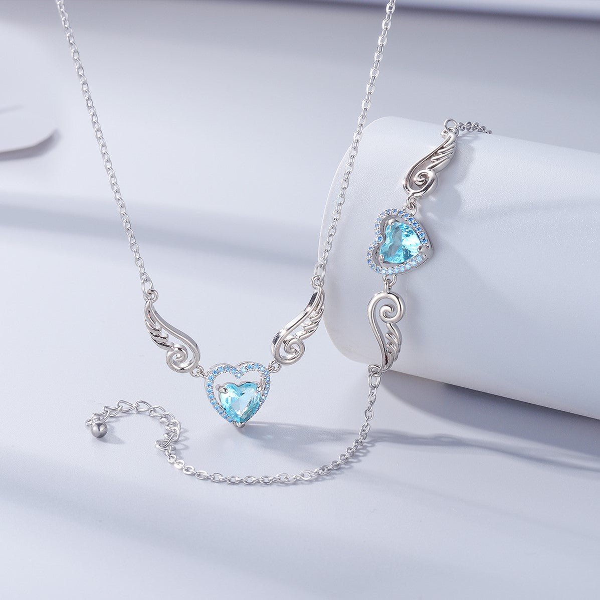 '' I Will Be Always Here With You '' Angel Wing Heart Necklace | Bracelet