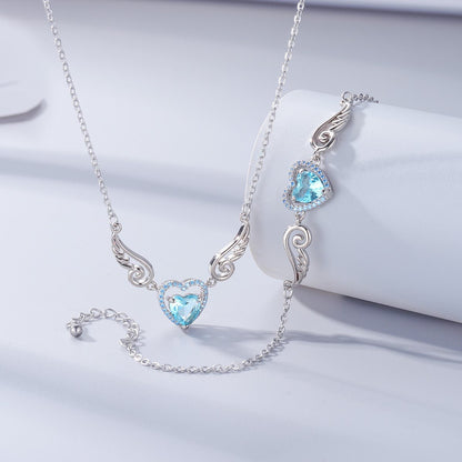 '' I Will Be Always Here With You '' Angel Wing Heart Necklace | Bracelet