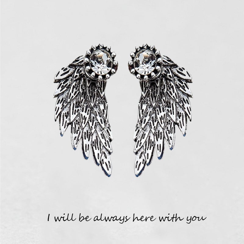'' I Will Be Always Here With You '' Angel Wing Earrings